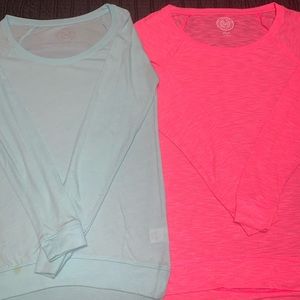 Light Pastel Teal Blue and Neon Pink Long Sleeves
